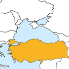 Orientation country map Turkey (Türkiye) within Europe. 